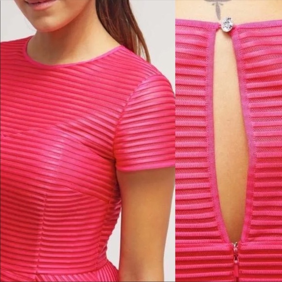 NWT Ted Baker Fuschia Pink Mesh Stripe Dress - Picture 2 of 6
